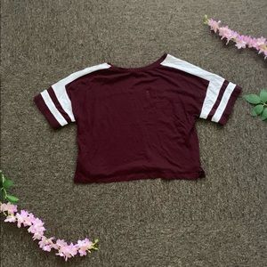 Burgundy Crop Top With White Stripes